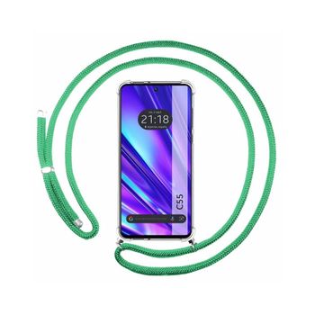 Funda Colgante Transparente Realme C55 Con Cordon Verde Agua