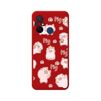 Funda Silicona Líquida Roja Xiaomi Redmi 12c Diseño Cerdos Dibujos
