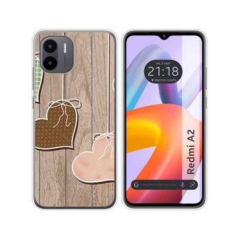 Funda Silicona Xiaomi Redmi A2 Diseño Corazones Madera Dibujos