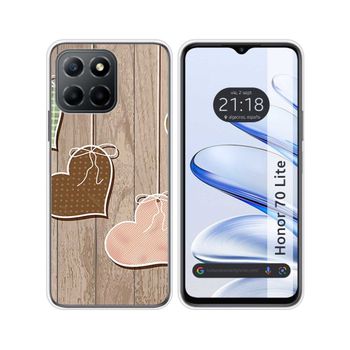 Funda Silicona Para Huawei Honor 70 Lite 5g Diseño Corazones Madera Dibujos