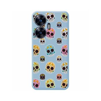 Funda Silicona Líquida Azul Para Realme C55 Diseño Catrina Dibujos