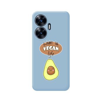 Funda Silicona Líquida Azul Para Realme C55 Diseño Vegan Life Dibujos