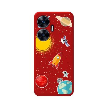 Funda Silicona Líquida Roja Para Realme C55 Diseño Espacio Dibujos