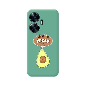 Funda Silicona Líquida Verde Para Realme C55 Diseño Vegan Life Dibujos