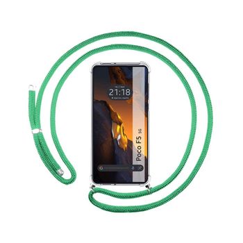 Funda Colgante Transparente Para Xiaomi Poco F5 5g Con Cordon Verde Agua