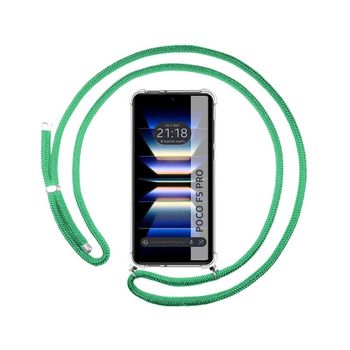 Funda Colgante Transparente Para Xiaomi Poco F5 Pro 5g Con Cordon Verde Agua