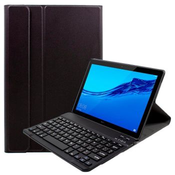 Funda Cool Para Huawei Mediapad T5 Polipiel Liso Negro Teclado Bluetooth 10.1 Pulg