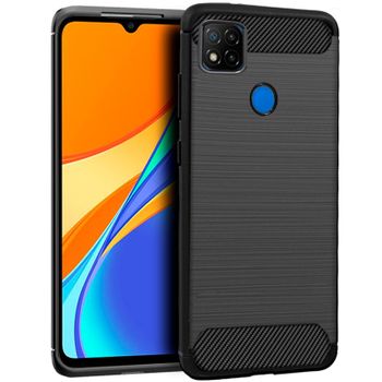 Cool® - Funda Flexible Xiaomi Redmi 9c Carbon Negro Tecnología Air Cushion Antihuellas Antideslizante