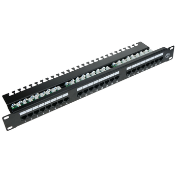 Rackmatic - Patch Panel De 24 Rj45 Cat.5e Utp 1u Negro Con Organizador De Cables Para Armario Rack Rc04000