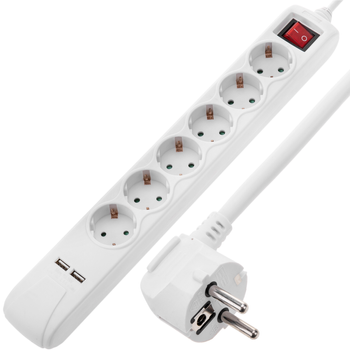 Bematik - Regleta De Enchufes 6 Schuko 250 V Y Dos Puertos Usb Blanca Con Interruptor Ia05000