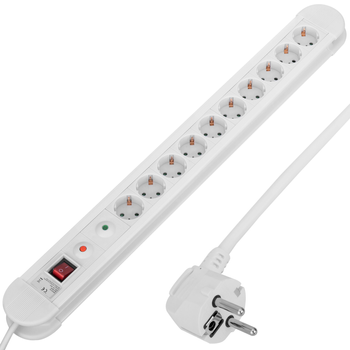 Bematik - Regleta De Enchufes 10 Schuko Con Interruptor Y Protección Sobretensiones Blanco (1.5m Cable) Ca00900