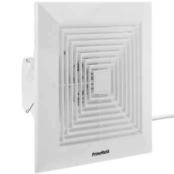 Primematik - Ventilador De Escape, Extractor De Aire 224x224 Mm, Con Rejilla Y Válvula Antirretorno Con Salida A 90 Grados Extraplano Kh34100