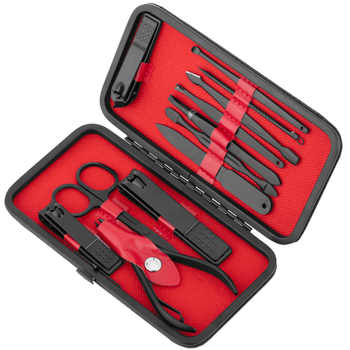 Primematik - Kit De Estuche De Manicura Y Pedicura Profesional, Set De 12 Accesorios De Acero Inoxidable, Color Negro Be10100