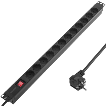 Regleta de enchufes de aluminio para armario rack 19” 1U con 6 Schuko  negros e interruptor tipo B - Cablematic