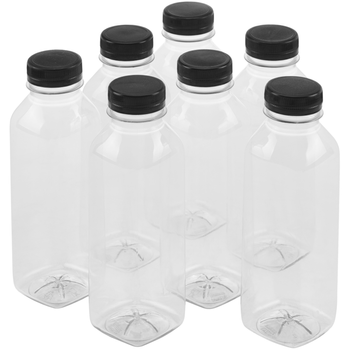 Primematik - Botellas De Plástico Pet Reciclable Cuadradas Y Transparentes 400ml, 7 Unidades Ik00200