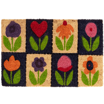 Primematik - Felpudo Rectangular De Coco Natural Modelo Flores 60x40cm Hp03300