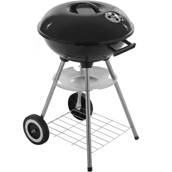 Primematik - Barbacoa De Carbón De 41x70 Cm Redonda Con Tapa Y Ruedas Bbq Grill Para Jardín Y Camping Kh51000