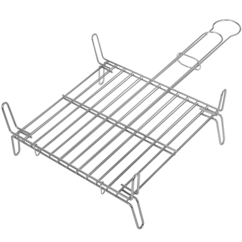 Primematik - Parrilla Doble Para Barbacoa De Hierro Zincado Con Mango 30x30 Cm Kh52800