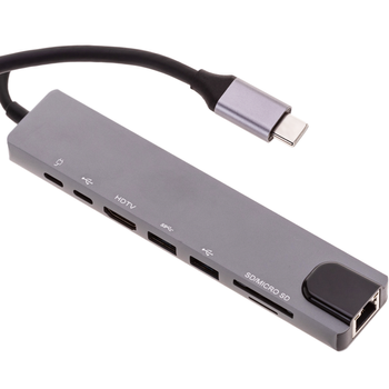 Bematik - Hub Usb C Adaptador 8 En 1 Lector Sd/microsd Usb2.0 Usb3.0 Hdmi Y Rj45 100w Pd Ra03500