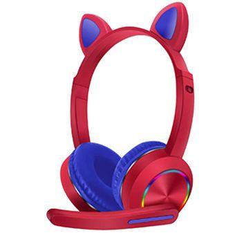 Smartek Auriculares Inalámbricos Smartek Con Micrófono Integrado,luz Led Y Articulado Orejas De Gato Rojo-azul Oscuro