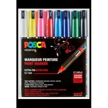 Posca: Estuche con 20 rotuladores surtidos: PC1M, PC3M, PC5M. Incluye 3  láminas para colorear