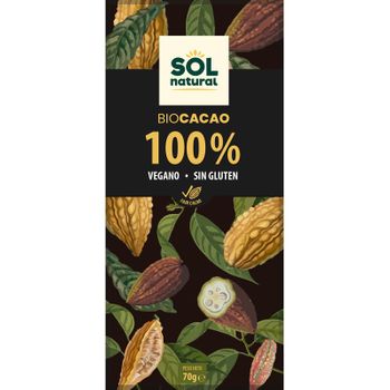 Tableta Chocolate Cacao Puro 100% Bio 70g Sol Natural