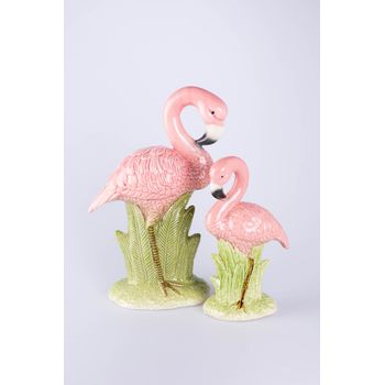 Set De 2 Figuras Flamencos Rosas 22x13x34cm