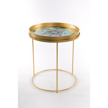 Mesa Auxiliar Metal Y Cristal 62x62x71cm Gold