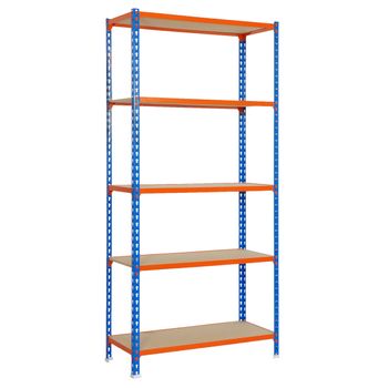 Estanteria Metálica Sin Tornillos Con Aglomerado Maderclick 5/300 Azul/naranja/madera 1800x900x300 Mm