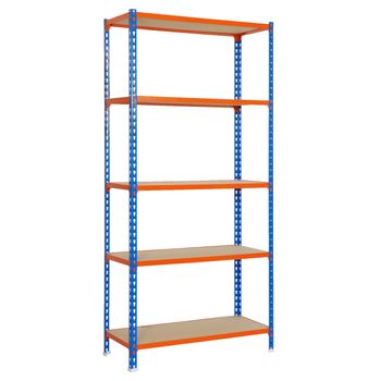 Estanteria Metálica Sin Tornillos Con Aglomerado Maderclick Superplus 5/500 Azul/naranja/madera 2000x1100x500mm