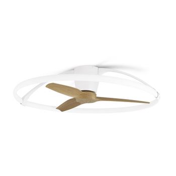 Plafón Led Con Ventilador Nepal Blanco Y Madera De Mantra