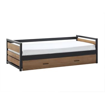 Cama Alta con Escritorio efecto madera blanca - 90x200 - Snoozy