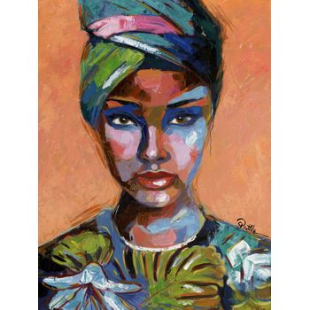 Cuadro Mujer Con Turbante, Fondo Salmón  100x70 Cm