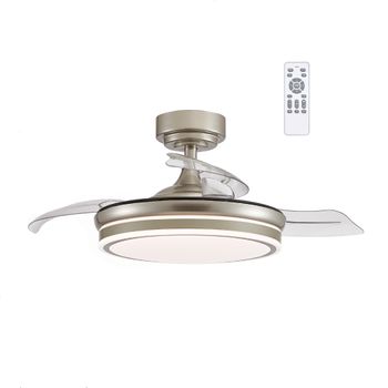 Ventildor De Techo Con Luz Y Aspas Plegables Wonderlamp Perla Mini - Níquel Ø91cm