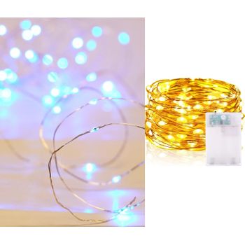 Led Luz De Navidad La Secuencia Del Cobre 100l De Batería 3aa Azul 2m