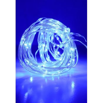 Luces Navidad Línea De Cuero 50l Led Azul  Cable Blanco Exterior 4.5v 4.95m