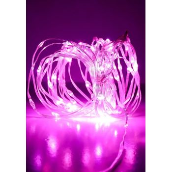 Luces Navidad Línea De Cuero 100l Led Fucsia   Cable Blanco Exterior 4.5v 7.92m