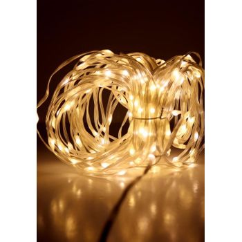 Luces Navidad Línea De Cuero 140l Led Blanco Cálido  Cable Blanco Exterior 31v 11.12m