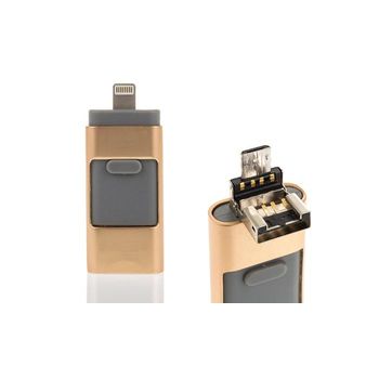 Pendrive Otg 3 En 1, Android/ios/usb Pc Y Smartphone 16gb Dorado