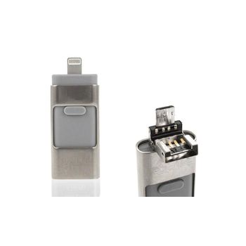 Pendrive Otg 3 En 1, Android/ios/usb Pc Y Smartphone 32gb Plata