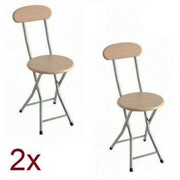 2X TABURETES Plegable DE Metal con Madera Cocina JARDÍN Camping