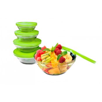 Set 5 Boles De Cristal Con Tapa Antigoteo Jocca 125 Ml+ 200 Ml+ 350 Ml+ 500 Ml+ 900 Ml - Verde