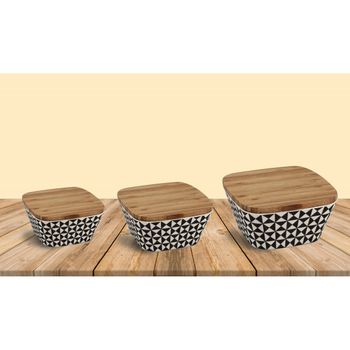 Set De 3 Botes De Rombos Con Tapa De Bambu - S+m+l - Jocca