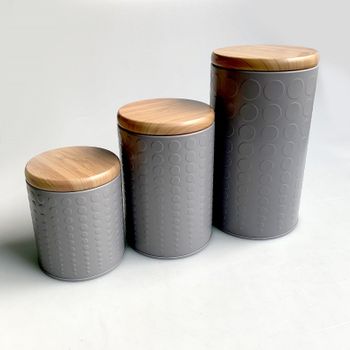 Set 3 Botes Para Alimentos Jocca 10,5*18,7 Cm + 9,5*14 Cm + 8,5*10,3 Cm - Gris Y Tapas De Bambú