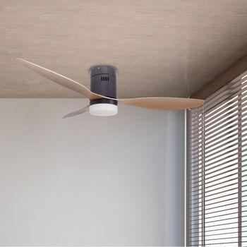 Ventilador De Techo Con Luz, 6 Velocidades Jocca - Negro Y Madera Contrachapada