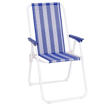 Silla De Playa Plegable Azul Marino Y Blanca Hierro Clásicode 88x53x46 Cm