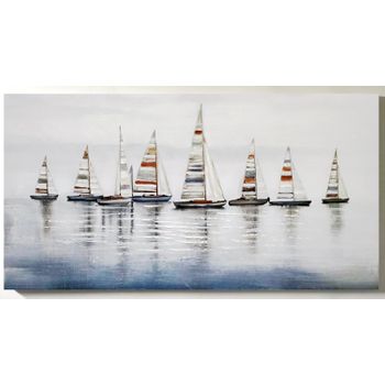 Cuadro Lienzo - Pintura Original Barcos 140x70 Cm
