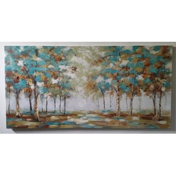 Cuadro Lienzo - Pintura Original Paisaje Árboles 140x70 Cm