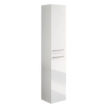 Columna Aseo Baño Para Lavabo Suspendida Con 2 Puertas En Color Blanco Brillo Con Tiradores Y Estructura En Color Blanco, De Diseño Actual 30x25x150 Cm