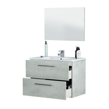 Mueble Lavabo De Baño O Aseo Con Lavamanos Cerámico Y Espejo, Con Marco A  Juego Incluido, Puerta Abatible Y Cajón Amortiguado Color Blanco Brillo  80x80x45 con Ofertas en Carrefour